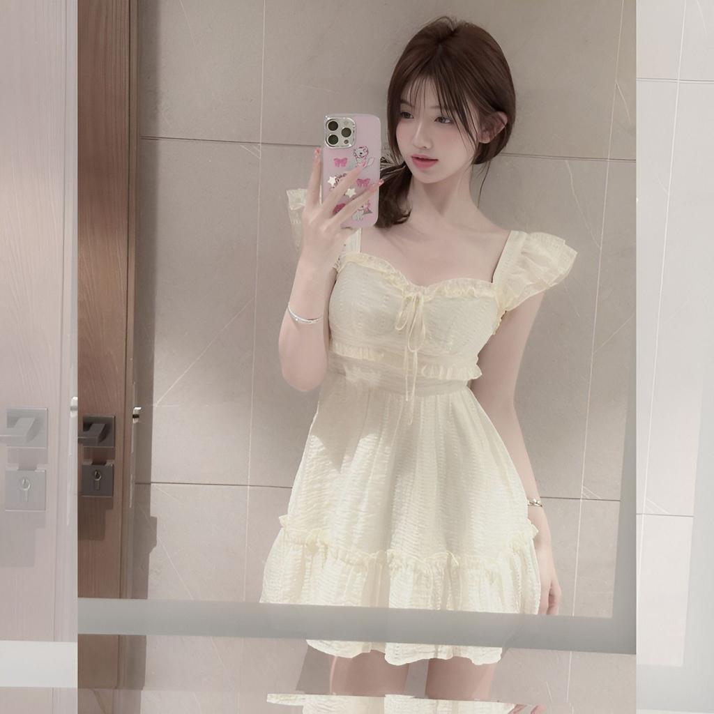 French Sweet Small Flying Sleeve Dress Women's Summer First Love Fresh Milk Sweet Princess Cake Dress Waist Fluffy Short Dress