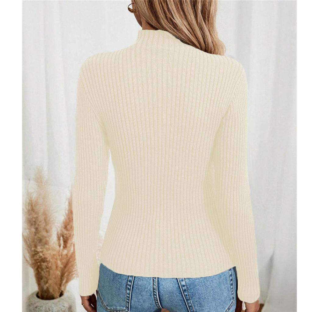 Women's Casual Solid Color Slim Button Knit Sweater Long Sleeved Base Sweater Sweater
