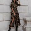 Fashion Sexy Printed Long Dress Stand Collar Single Breasted Leopard Dress