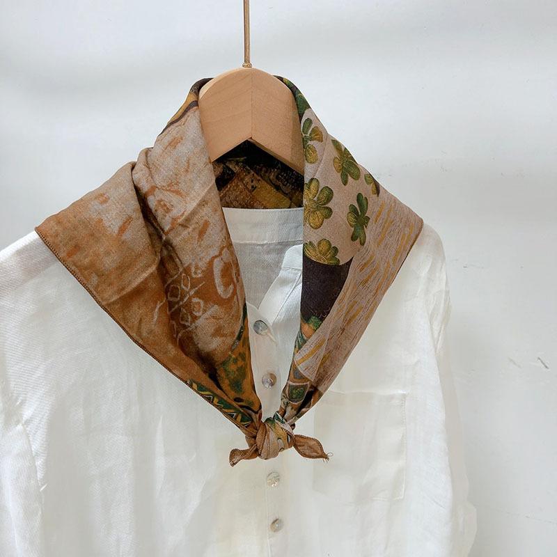Spring Summer Soft Cotton Square Scarf Women's Printed Small Flower Scarf Accessories Neck Protection Small Scarf 55X55cm