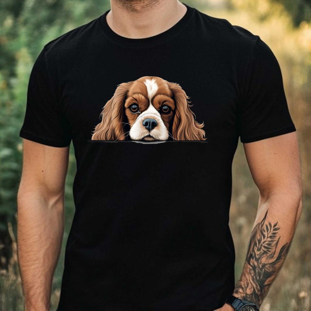 Unisexs Watercolour Spaniel Head Peek Motif Cotton Tshirt Size Xs To 5xl