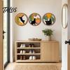 Decoração de Hall de Entrada para Gatos 4 Peças Decoração de Parede 3D Boho, Enfeites de Madeira Redondos, Animal Estrela Sol Lua Laranja Retro Decoração Botânica, em Camadas