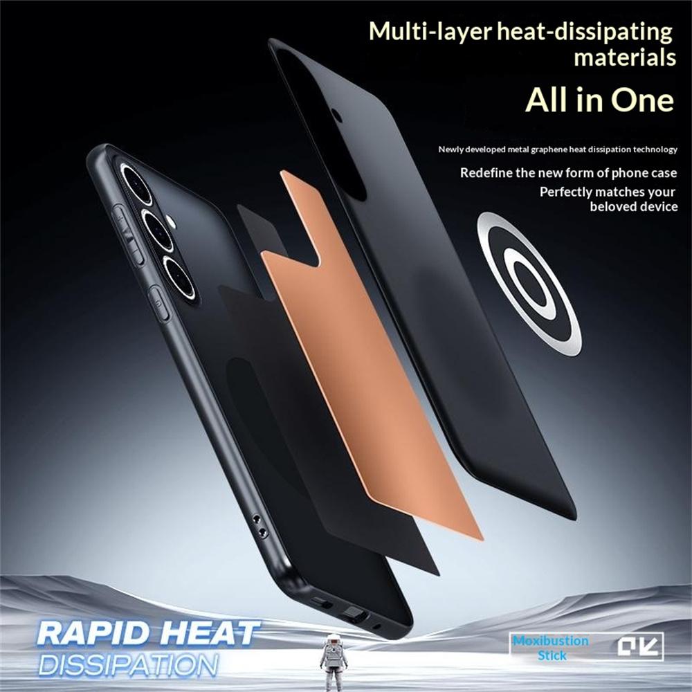 For Samsung Galaxy S24+ Case Graphene + Brass Heat Dissipation Silicone PC Phone Cover Support Magnetic Car Mount