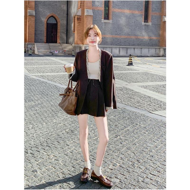 Vintage Elegant Slim Fit Blazer for Women Autumn Retro Office Jacket Petite Ladies Formal Coat