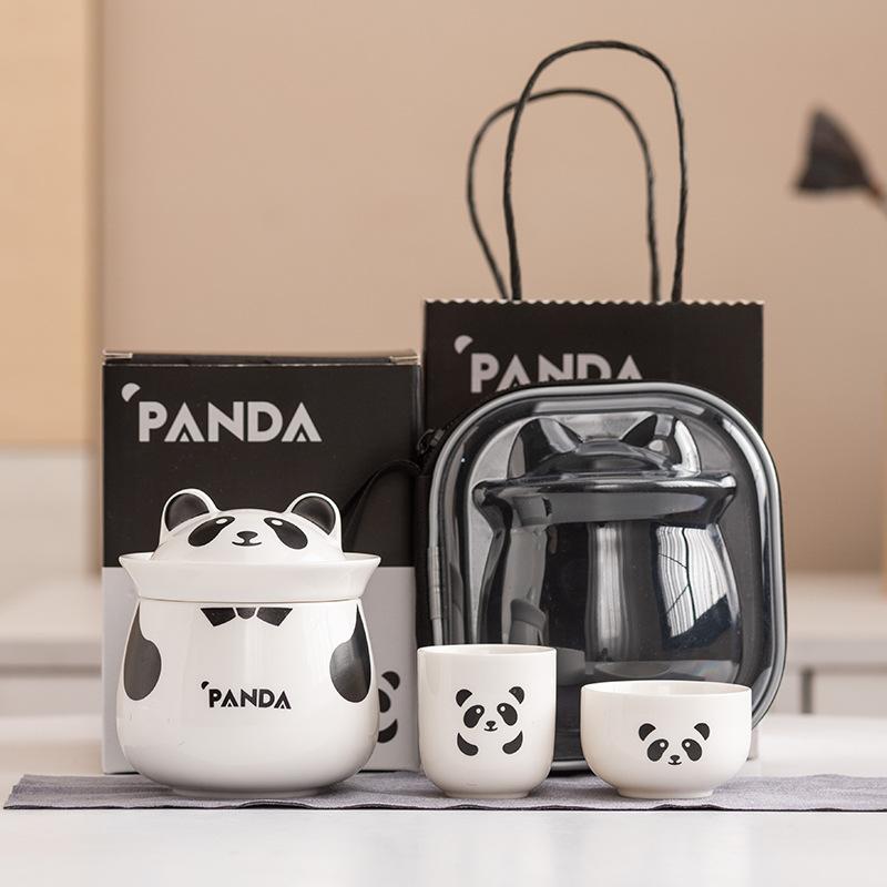 Light luxury panda portable one pot and two cups of creative kung fu teacup travel tea set gift box set