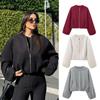 Women's Short Zip-Up Jacket In Black, Burgundy, Beige and Gray Colors