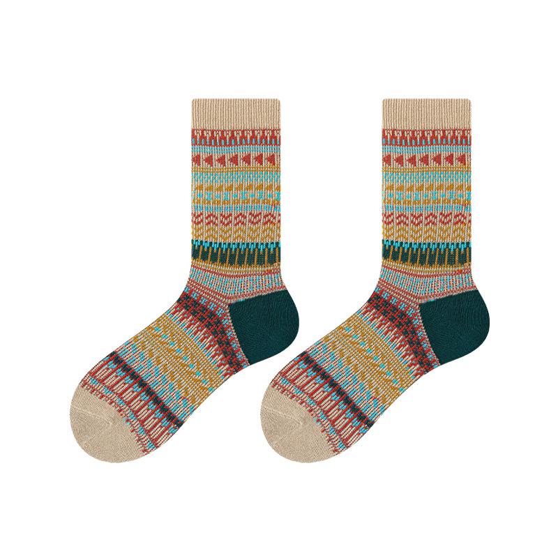 Retro Socks Men'S Ethnic Style Double-Way Double-Needle Birkenstocks Medium Tube Socks Trend Combed Cotton Sports Socks