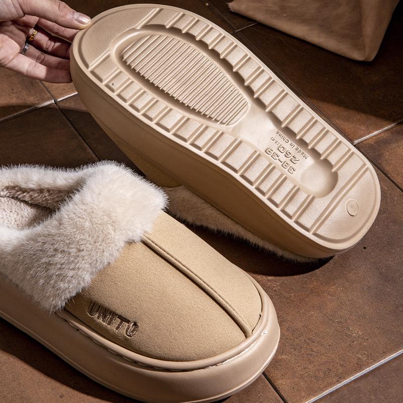 Fashion Comwarm Winter Furry Women's Slippers Anti-slip Indoor Slides Thick Sole Cotton Slides Fuzzy Cozy Warm Outdoor Women's Slippers