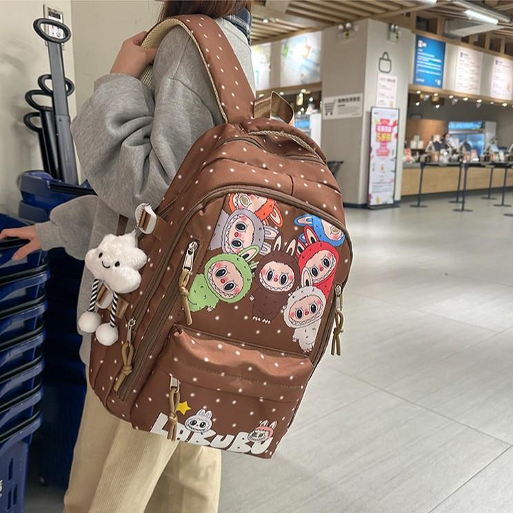 labubu student backpack for girls in junior and senior high school, large capacity, casual backpack for girls, lightweight and versatile