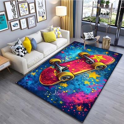 Idées Dessin Tapis Motif Skateboard Coloré pour Salon Chambre Chevet Salle de Bain Tapis de Sol Tapis Décoration Intérieure
