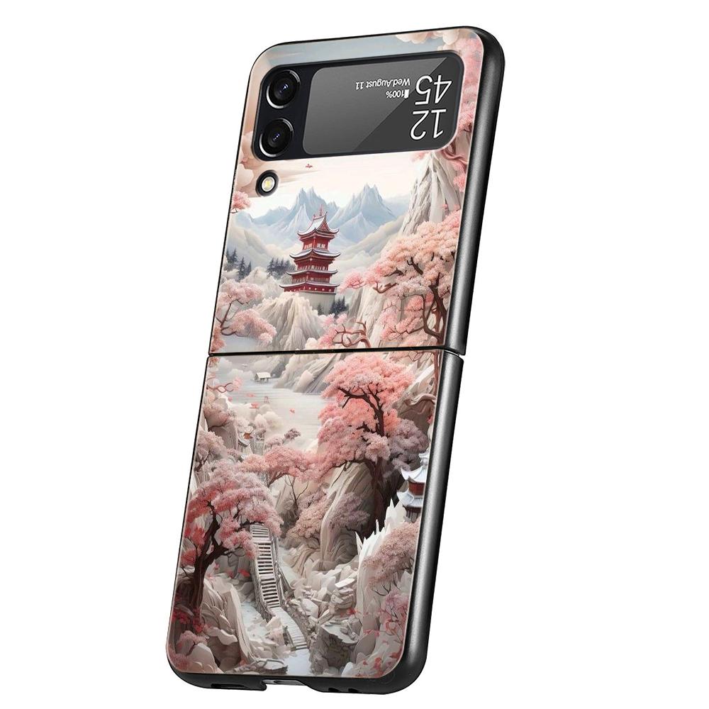 

Chinese Style Landscape Hard PC Phone Case For Samsung Galaxy Z Flip 7 6 5 4 Black Cover For Galaxy Z Flip 3 Foldable Capas Bags Z Flip