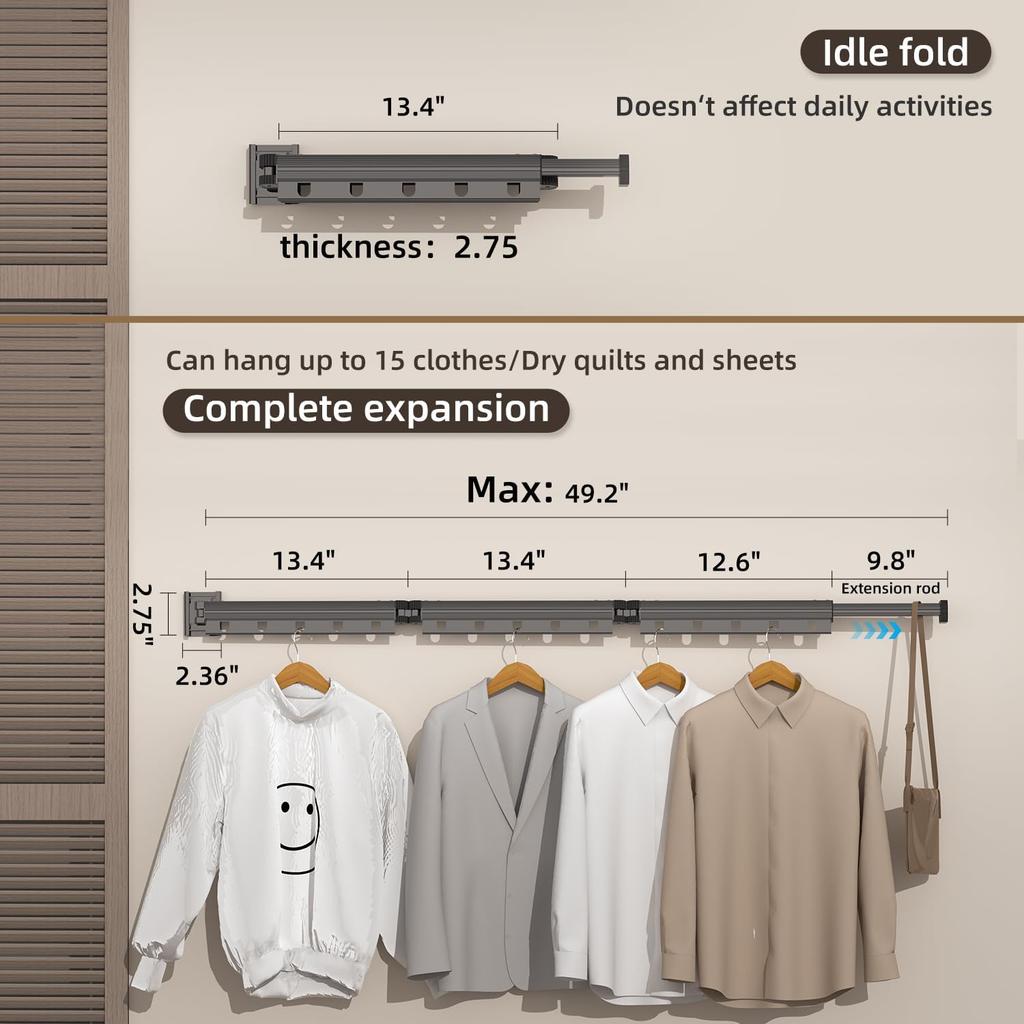 Wall Mounted Space Saving 360° Folding Clothes Drying Rack, Retractable Collapsible Windproof Hanging Hole Laundry Rack, Suitable for Balcony,