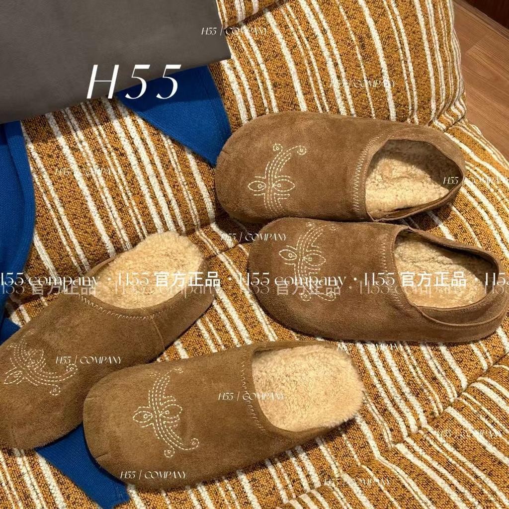 Ruodan~ 2025 autumn and winter new lamb wool piled platform casual half-drag Boken shoes women's warm cotton slippers