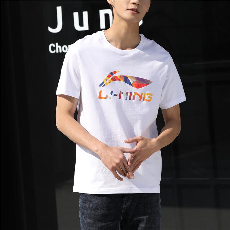 Li Ning T Shirts Men's White Crew Neck Moderate Straight Fit AHSQ747-2