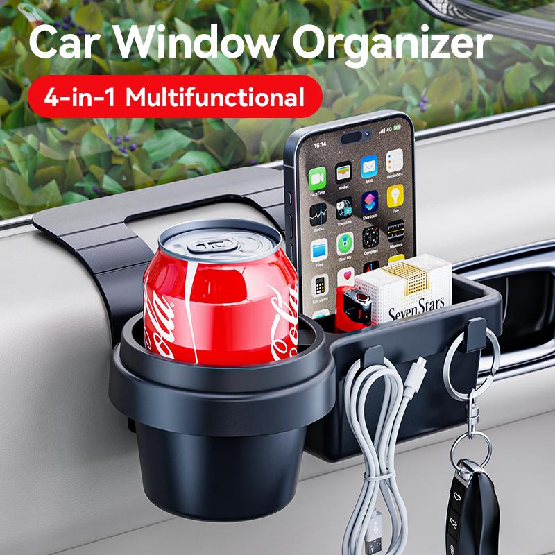 New Multifunctional Car Organizer Box with Cup Holder Drink Holder Side Door Window Phone Slot Hanging Storage Rack for Vehicle