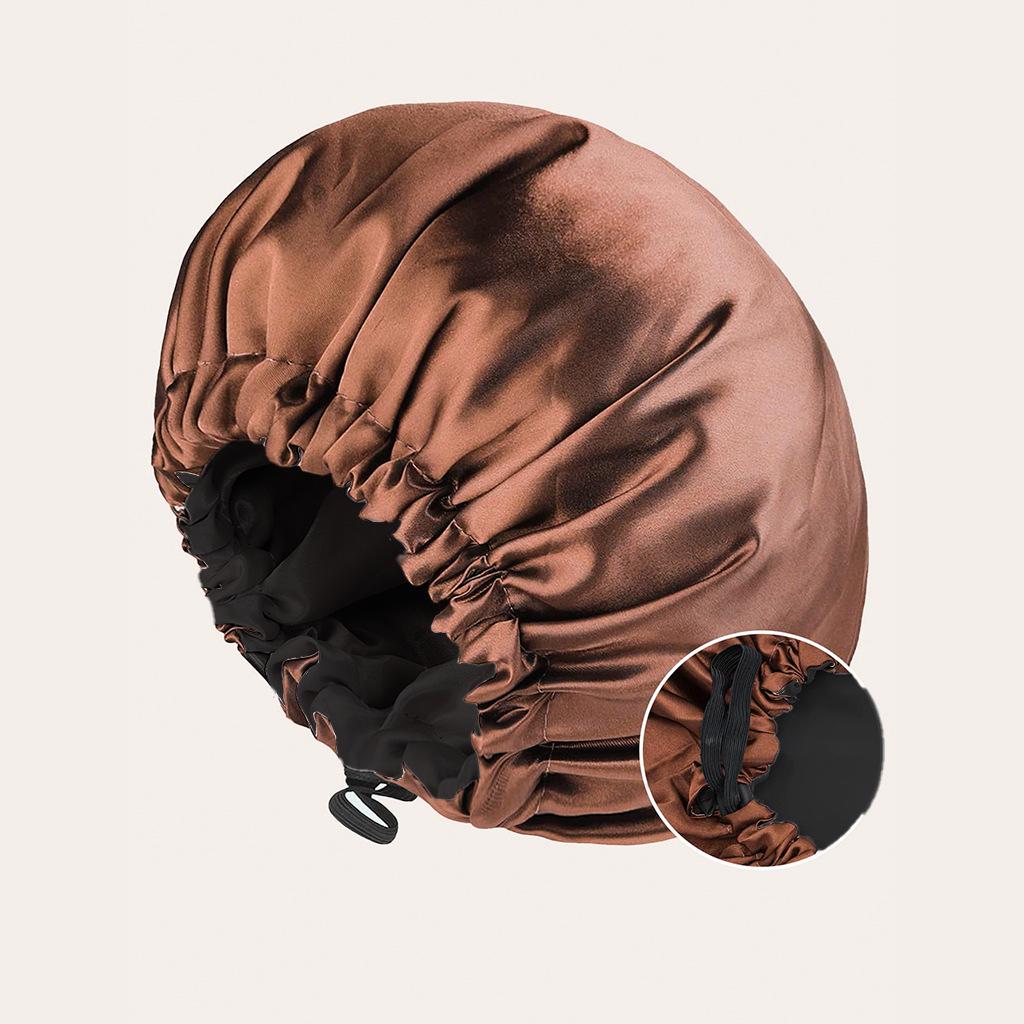 2024 Fashionable Double-Sided Satin Sleep Cap for Women - Elastic, Stylish Hair Protection with Button Design
