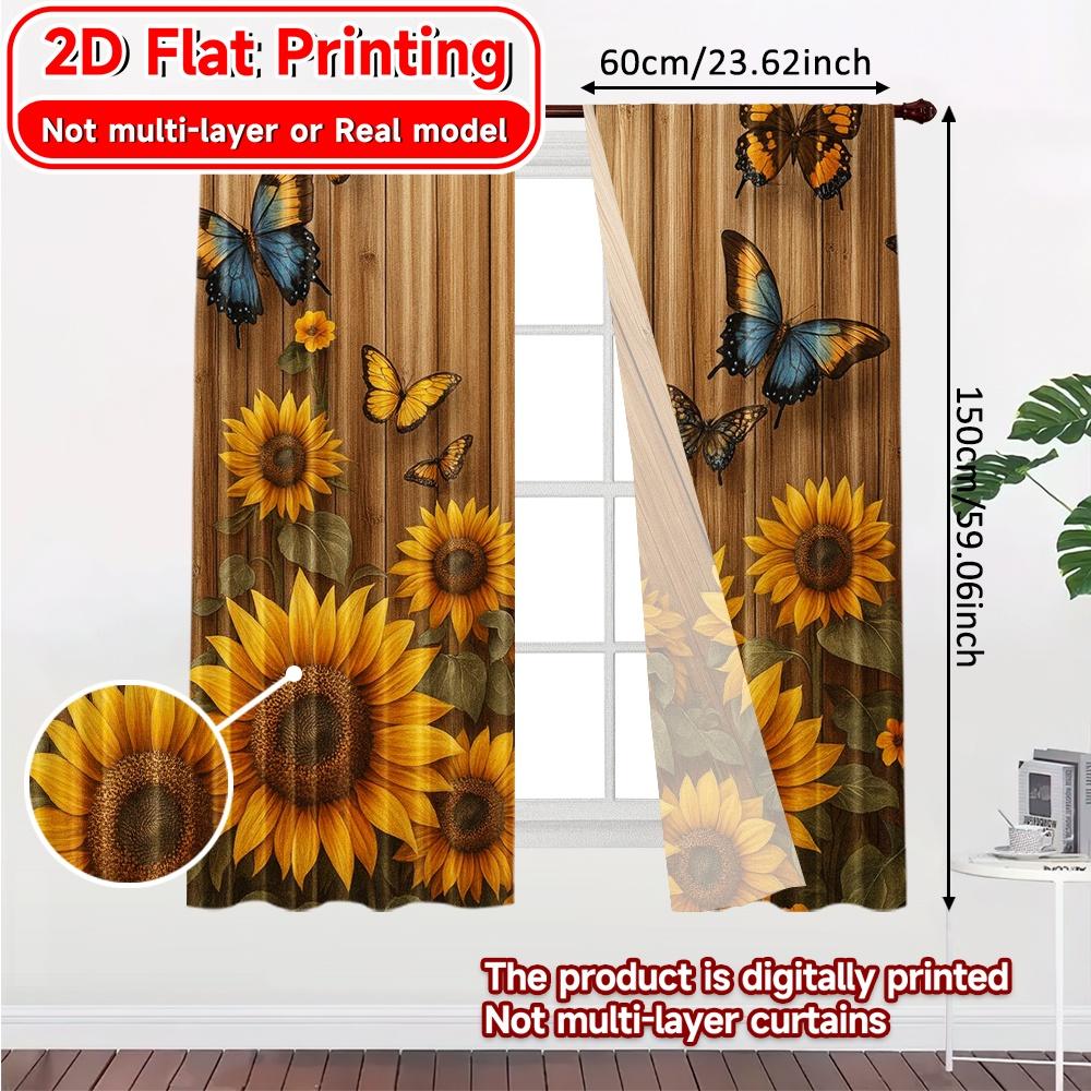 Set Of 2 Flat Printing Butterfly Sunflowers Print Chic Curtains Prints Home Decor Use Bedroom Curtain Semi Sheer For Made Polyester