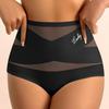 Women's Simple Solid Color High-Waist Breathable Mesh Triangle Panties with Crisscross Texture Design, Tummy Control, Butt Lifting, Seamless Shaping