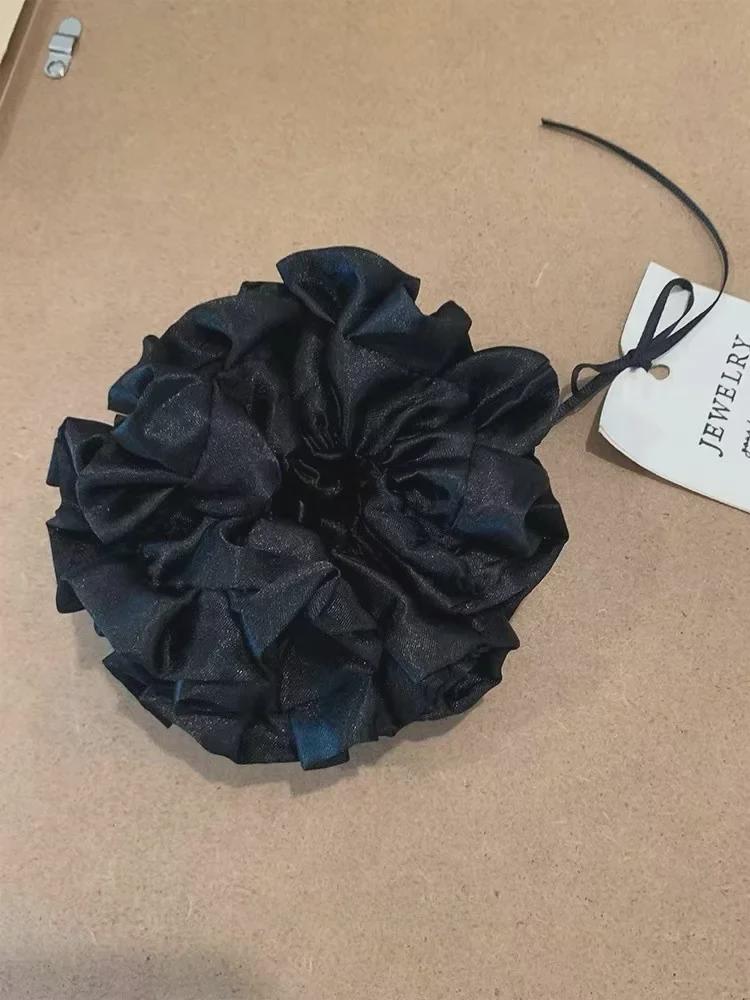 MONA Floral Satin Lace Hair Ring: Elegant French-Style Pleated Bun Accessory