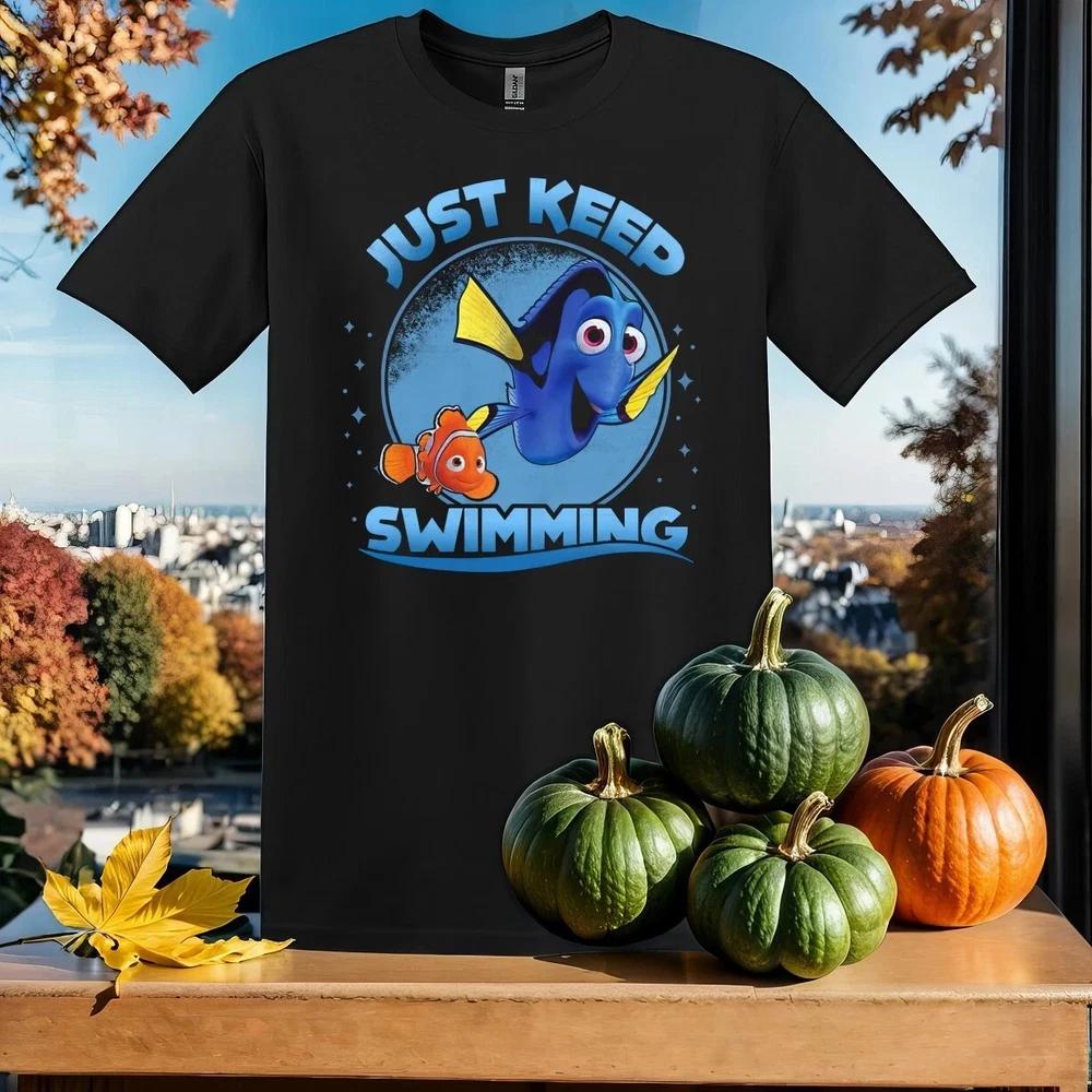 Pixar Finding Nemo Just Keep Swimming Graphic Black TShirt Size S4XL S