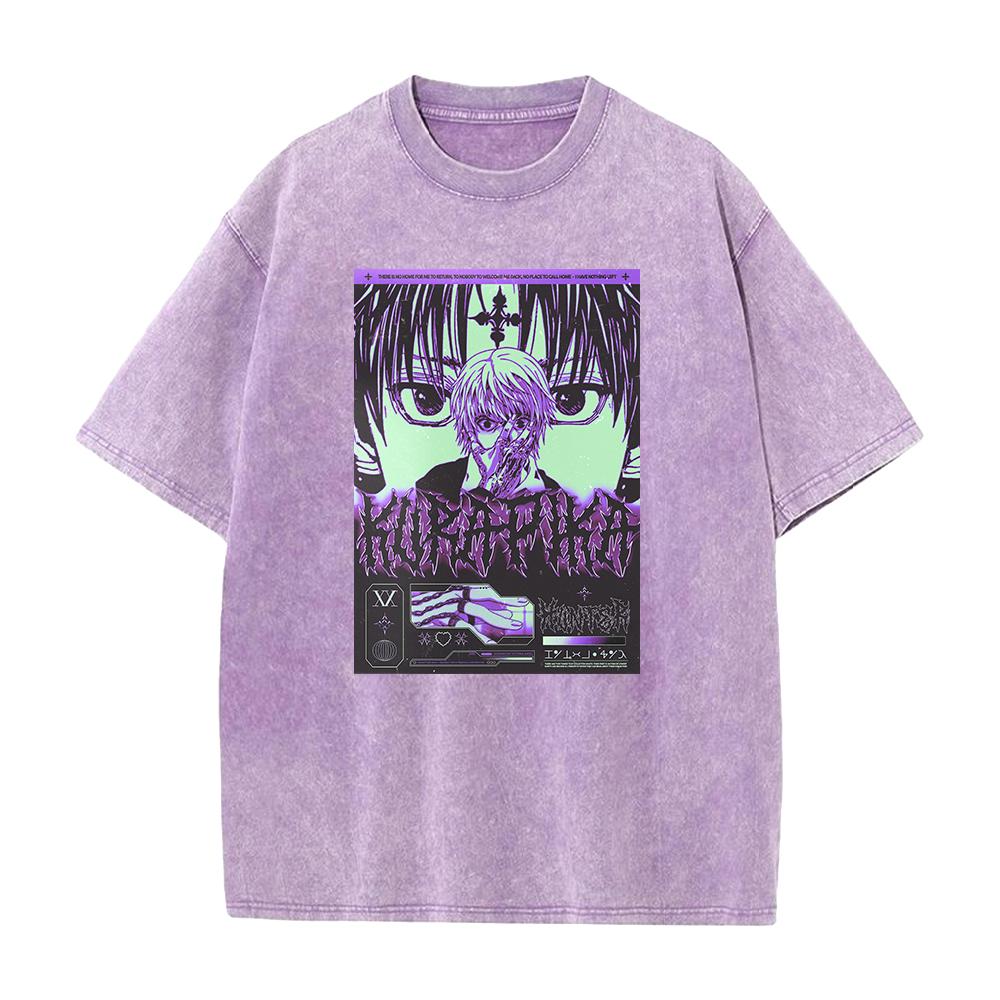 Hot Anime HUNTER×HUNTER Kurapika Print T-shirt Men Washed Manga Tshirts Oversized Cotton T Shirt Harajuku Male Vintage Tops