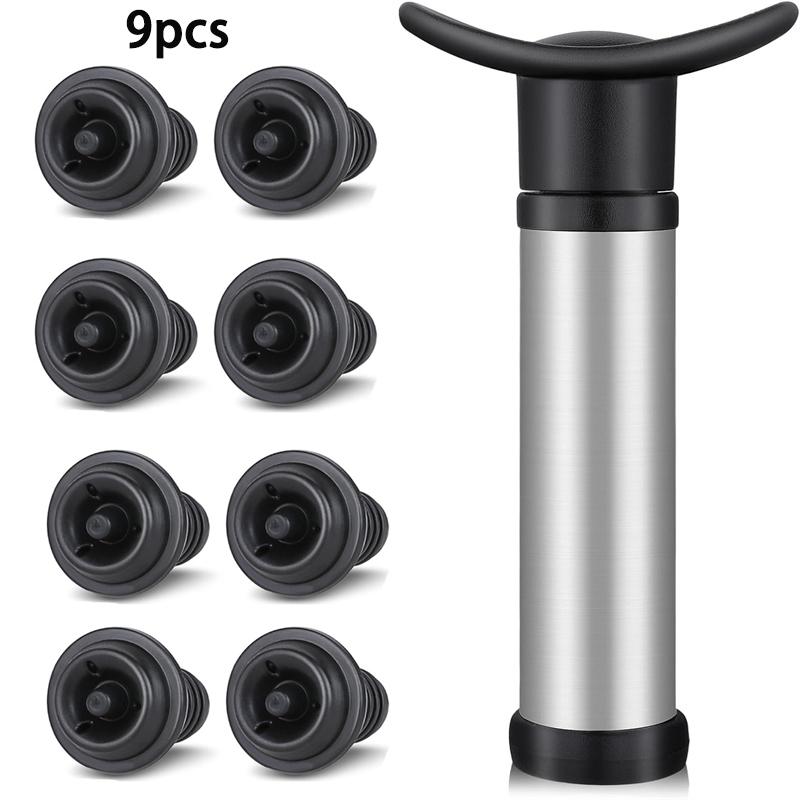 Vacuum Pump Preserver Wine Saver Set Vacuum Wine Stoppers for White / Beer Wine, Stainless Steel, Keep Wine Fresh
