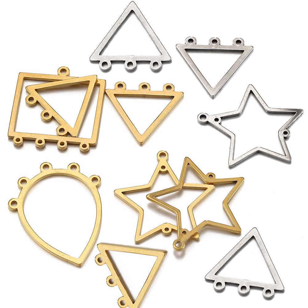 10pcs Stainless Steel Triangle Blank Drop Connector Multi Holes Connect Tassel Pendant Charm Necklace Earring DIY Jewelry Making
