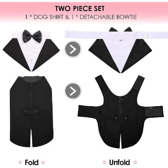 AOFITEE Dog Tuxedo Formal Dog Suit and Bandana Set, Gentle Dogs Wedding Party Suit Bow Tie Shirt, Tuxedo for Small Dogs Costume Outfit with