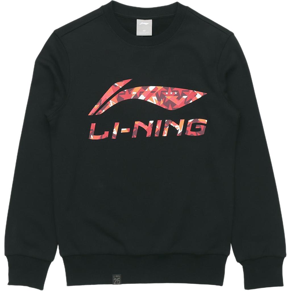 Li-Ning Logo Embroidered Knit Sports Casual Pullover Sweatshirt Long Sleeve Men Tops Black AWDR607-2