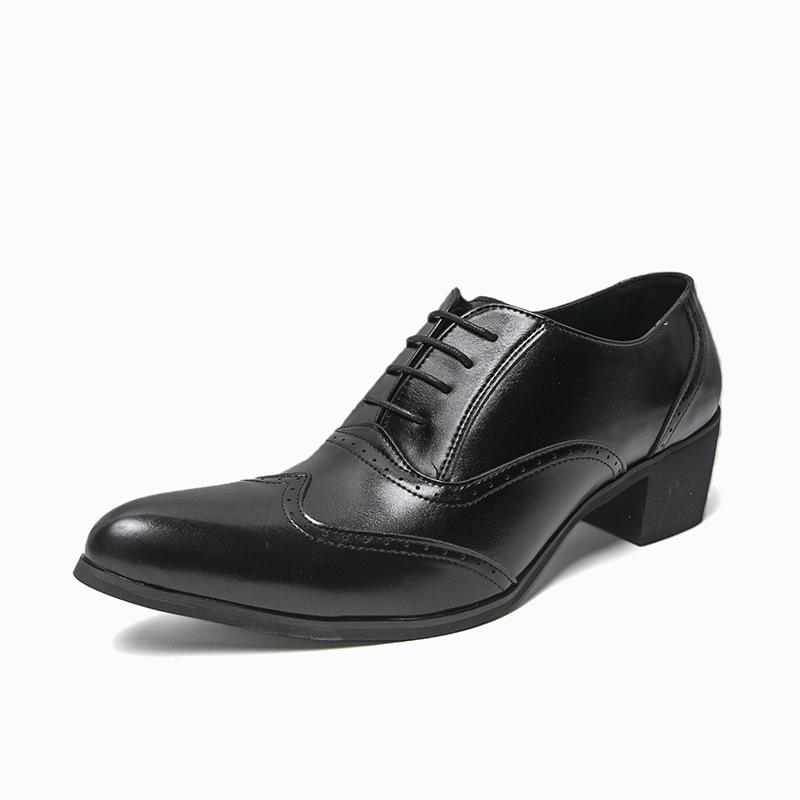 Men's British Autumn Formal Leather Shoes - Pointed Toe, Low-Top, Breathable, Lace-Up, Large Size, High Heel.