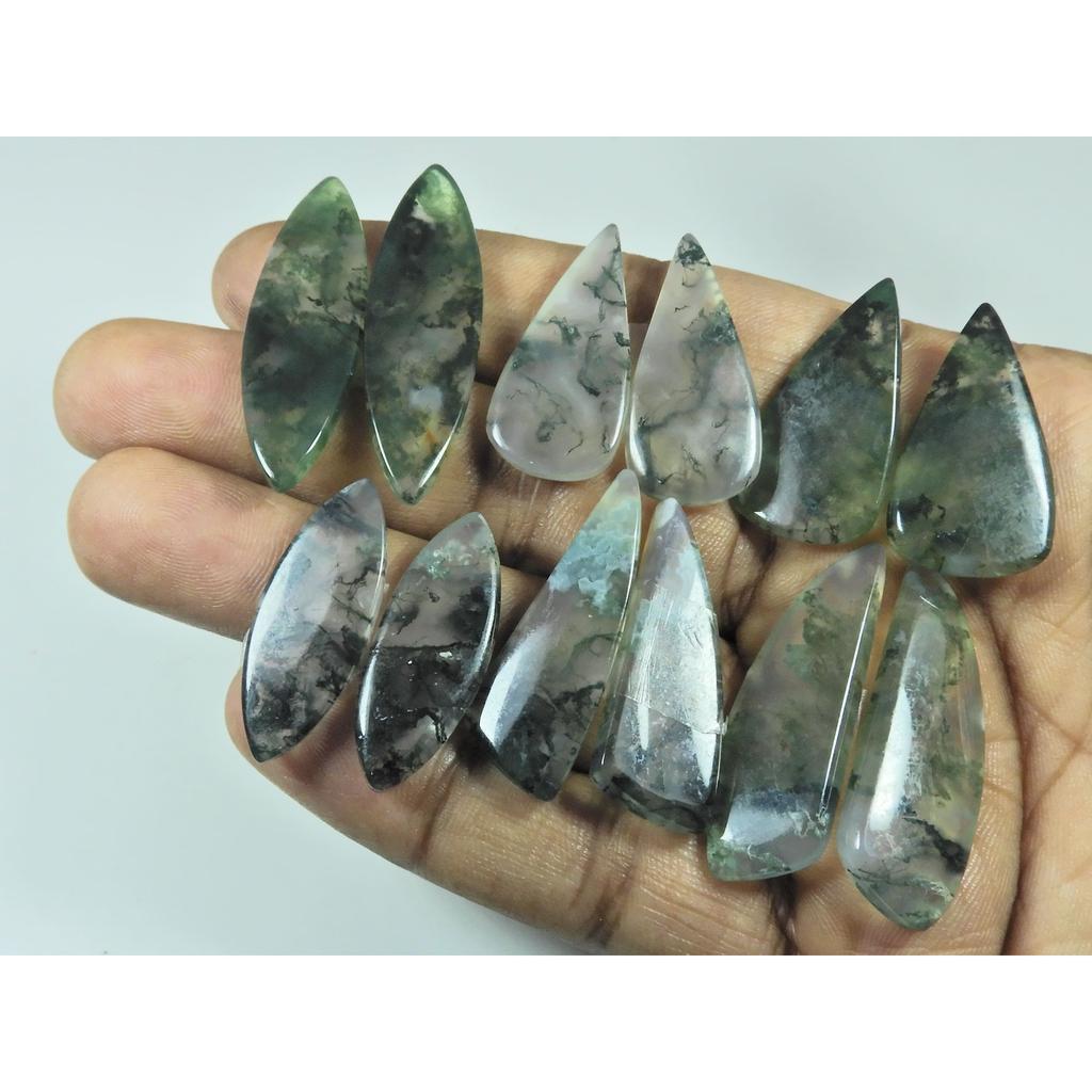 192Cts.Natural Moss Agate Matche Pair Mix Cabochon Loose Gemstone 06Pair Lot C-3370