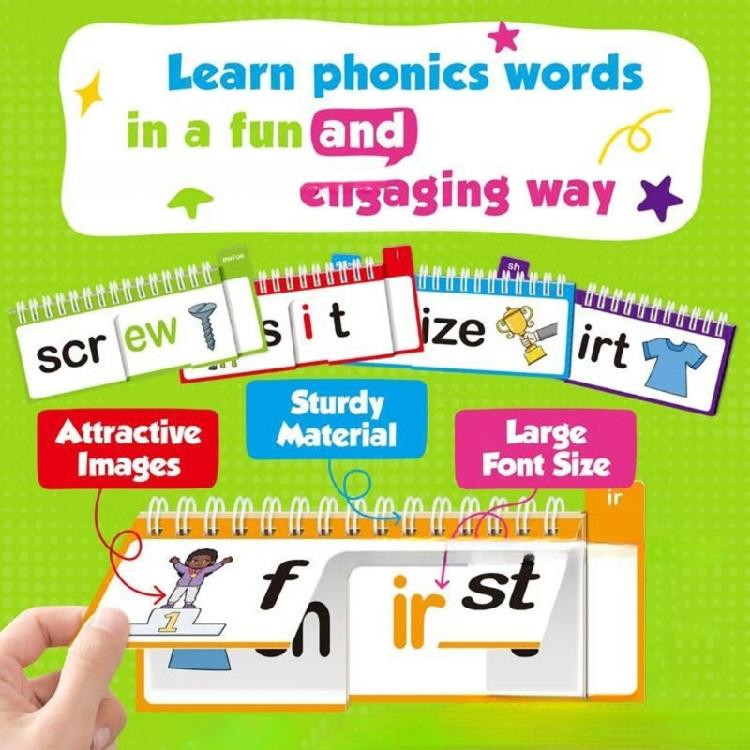 Interactive Phonics Flip Cards Flip Book Set For Kids Featuring Word Families And Colorful Color To Stimulate Learning