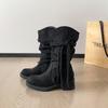 Tassel Hemp Rope Thick Heel Medium Boots Suede Platform Fashion Boots Women's 2025 Autumn New Retro Style Knight Boots