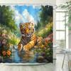 Enchanting Tiger Cub Shower Curtain - Waterproof, Mildew-Resistant With Lush Forest Scene For Nature-Inspired Bathroom Decor