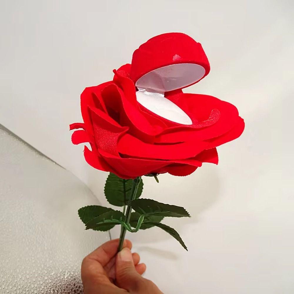 Red Velvet Rose Flower Ring Box Creative Jewelry Display Box  Valentine's Day Gift