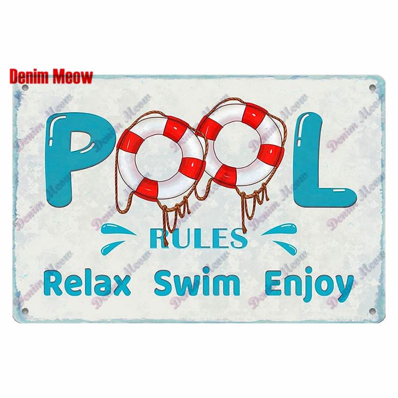 Retro Pool Rules Metal Sign Tin, Vintage Summer Swim Happy Place Plates, Wall Sign, Bar & Grill, Pub Decor, WY51