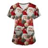 Plus SizePrinted Scrub Working Uniform Tops For Women's Cross V-Neck Print Short Sleeve Fun T-Shirts Workwear Tee With Pockets