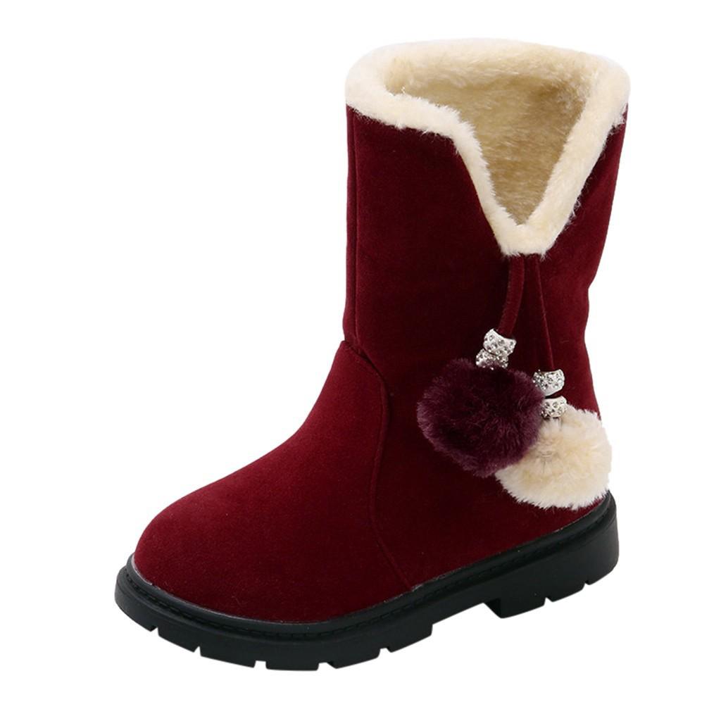 Children Kids Baby Girls Winter Warm Solid Hairball Snow Short Boots Casaul Shoes