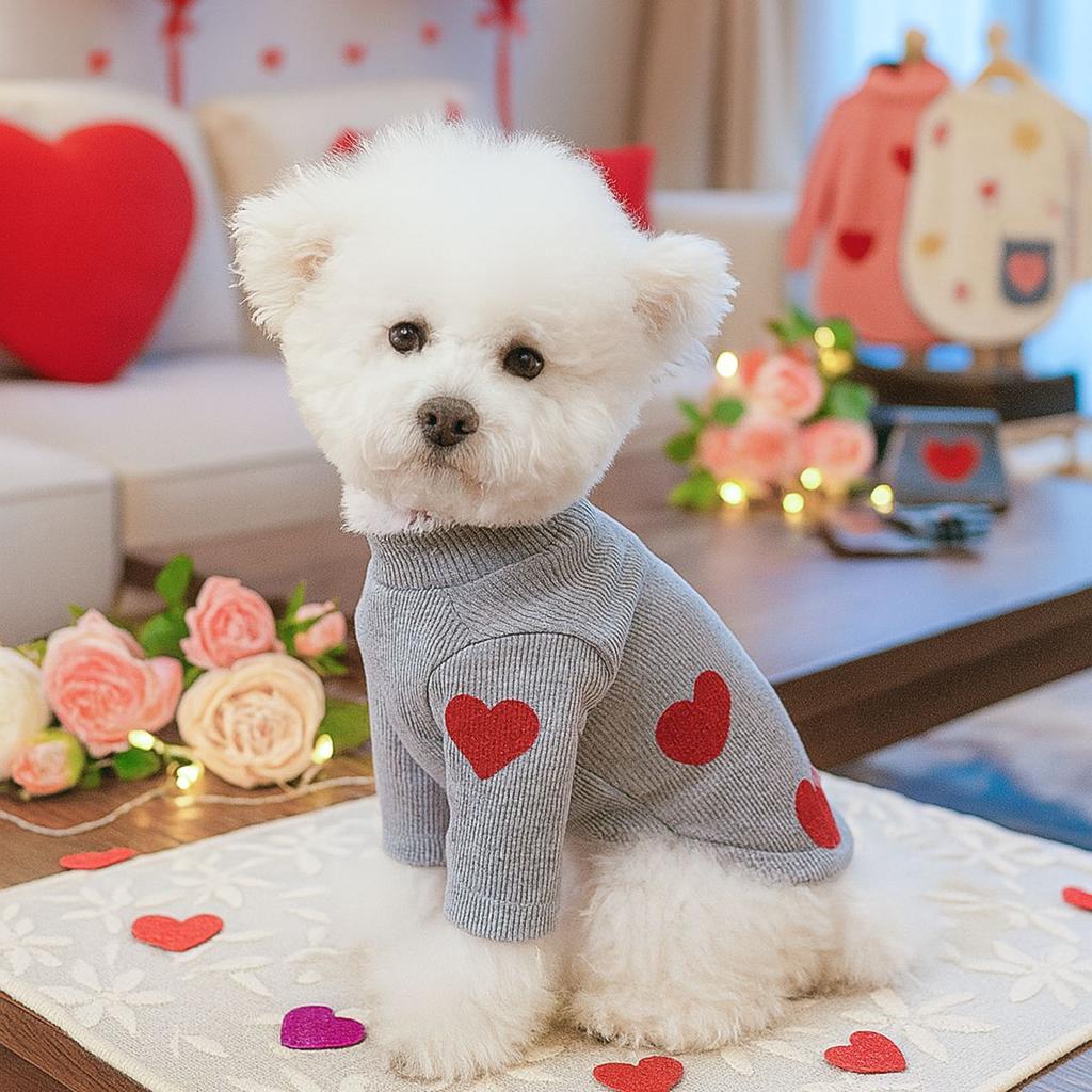 Love Print Turtleneck Dog Sweatshirt, Dog Winter Warm Clothes for Small Dogs Boy Girl, Pet Pullover Jumper, Cat Apparel