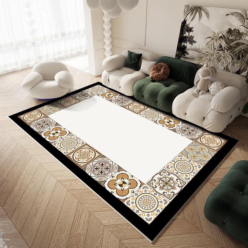 Moderner minimalistischer Teppichmatte Teppich Schwarz Weiß Blumenmuster Heimdekoration Wohnzimmer Bodenmatte mit aufwendiger Bordüre Teppich