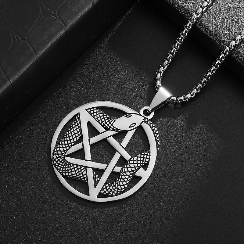New European and American Five Pointed Star Coiled Snake Necklace Stainless Steel Pendant Neutral Style Titanium Steel