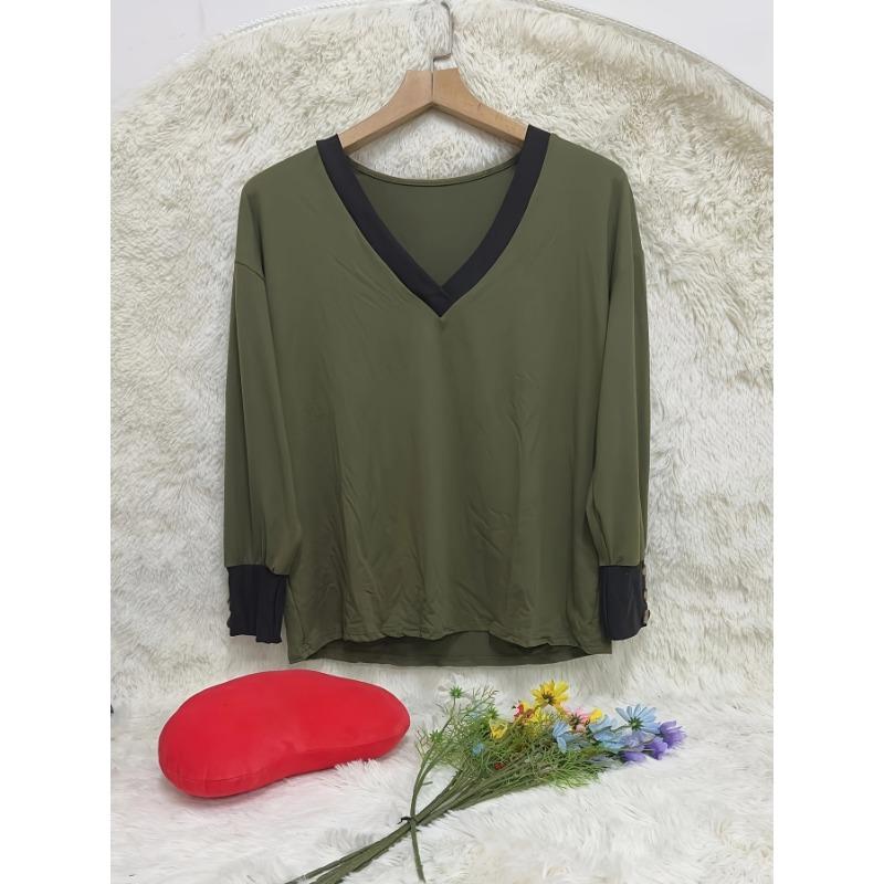 Elegant Plus Size Women S V Neck Long Sleeve Top With Button Decor