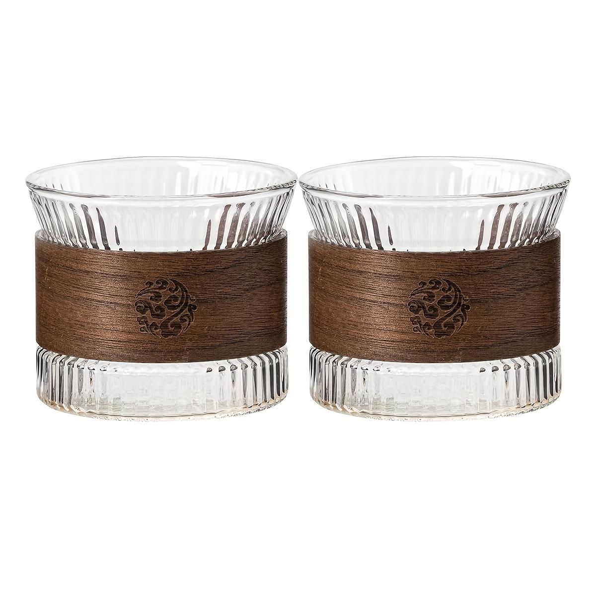 

Leeseph 2 Pack Glass Coffee Cup With Heat Insulation Wood Chips-160ml/5oz, Kitchen & Office Mug - Shot Sipping Tumbler