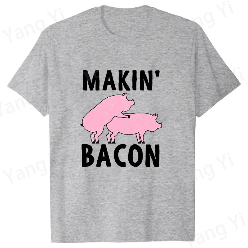 Makin Bacon Pattern of Two Pigs Graphic Shirt Unisex Women Tees Summer Tshirt Short Sleeve Fashion Personality Streetwear Casual
