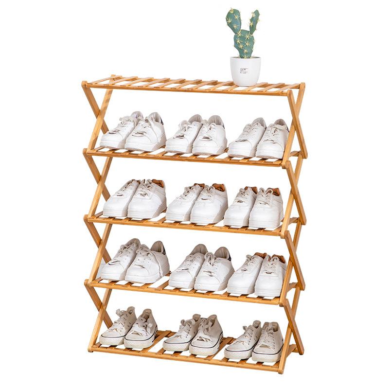 Folding Shoe Rack Multi-tier Shoe Rack for Entryway Balcony Potted Plant Shelves Simple Assembly Shoe Rack Make Of Bamboo