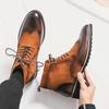 British Ankle Boots Men Shoes Retro PU Stitching Faux Suede Brock Carving Lace Up Classic Casual Street Daily Dress Shoe