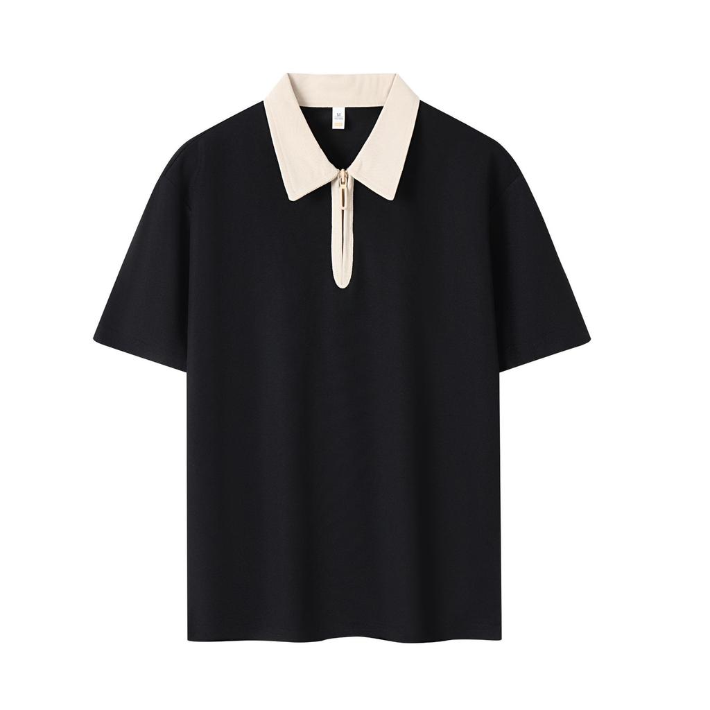 Summer Half Zipper Color Blocked Collar Top Simple Couple Polo Shirt