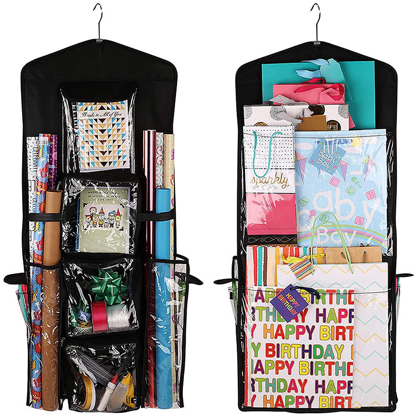 Double-Sided Gift Wrap Organizer Wall-Mounted Paper & Card Organizer Wrapping Paper Organizer for Christmas Halloween New Year
