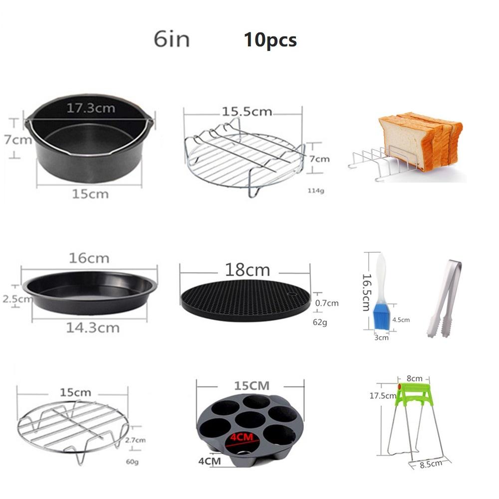 Air Fryer Accessories Set Fit All Airfryer with Cake Basket Pizza Pan Stainless Steel Skewer Rack Oil Brush Kitchen Accessories