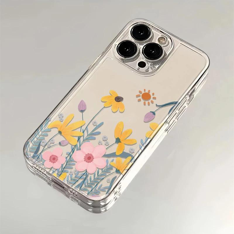 Cartoon Oil Painting Flower iPhone17Promax Mobile Phone Case Transparent for Apple 16promax Space Case 15